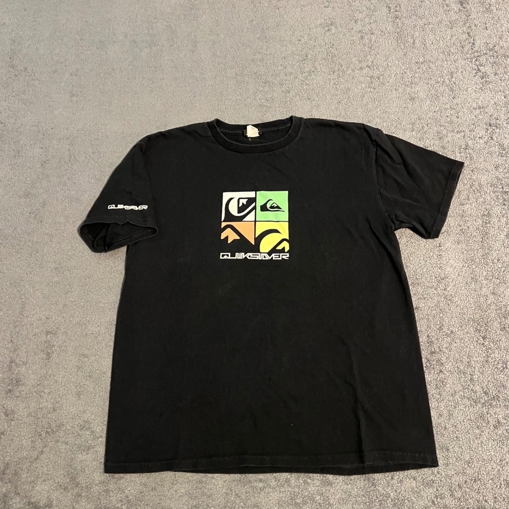 Vintage Quiksilver Mens Shirt Black Surf Logo Size Large Short Sleeve Skate